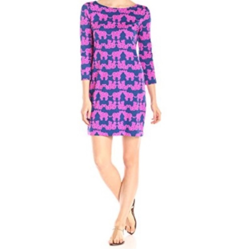 Lilly Pulitzer Marlow Tusk in the sun blue pink shift 100% cotton dress Sz XXS